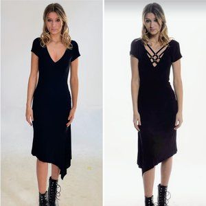 Ted Baker London Black V-Neck Split Sleeve Asymmetrical Hem Dress Size: 1